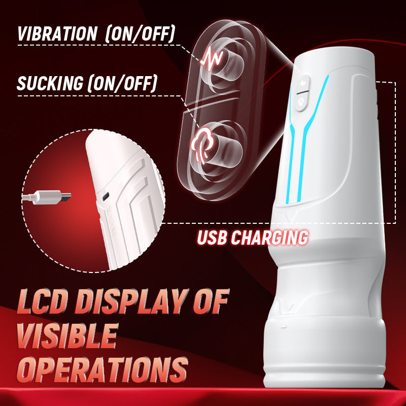 Soren Male Pleasure Stroker – Red Vibrating Suction Mouth
