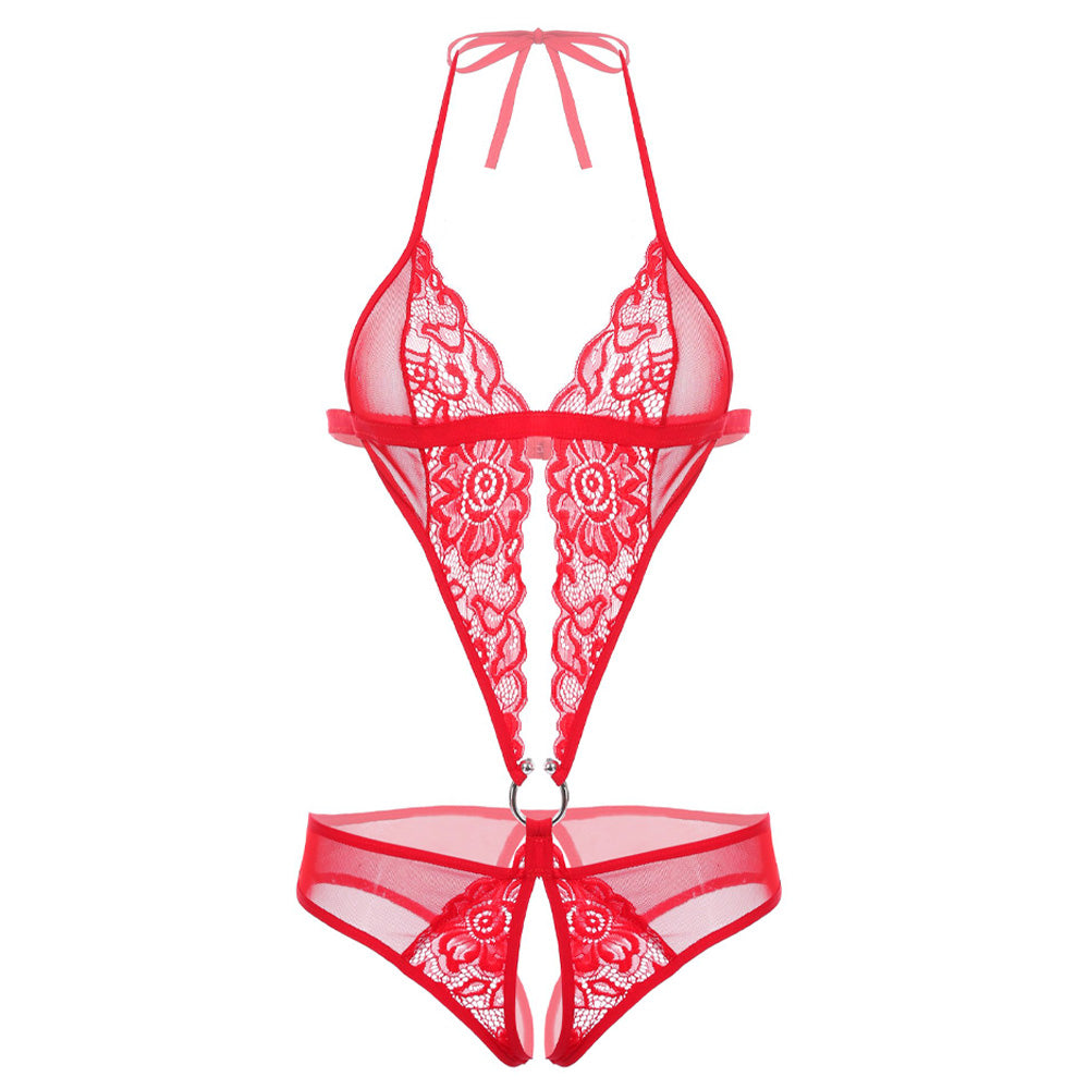 Exquisite Women's Deep V Lingerie: Lace Teddy One - Piece Babydoll Mini Bodysuit