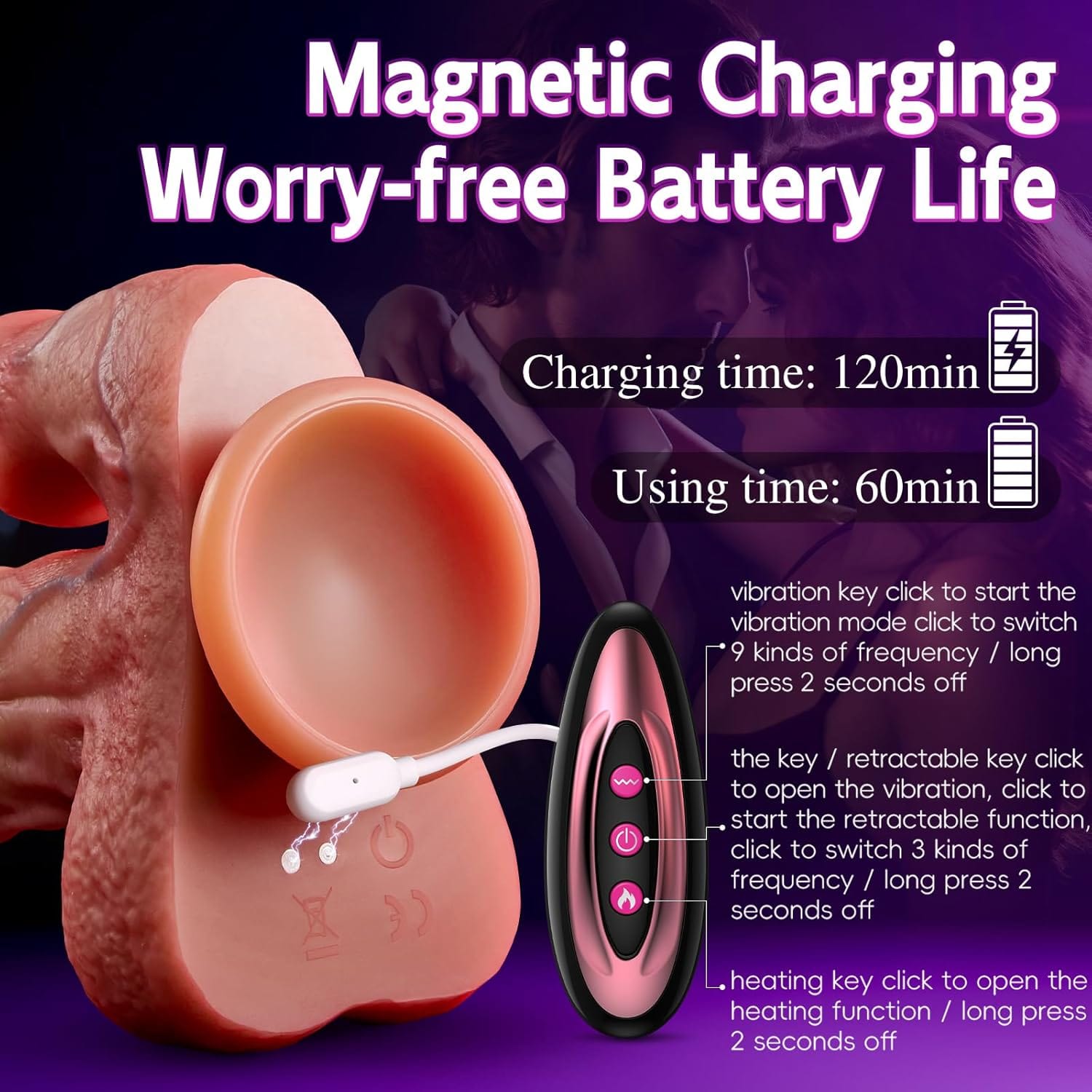 Realistic Thrusting Double-Ended Dildo Vibrator 3 Thrusting, 9 Vibrating & Licking