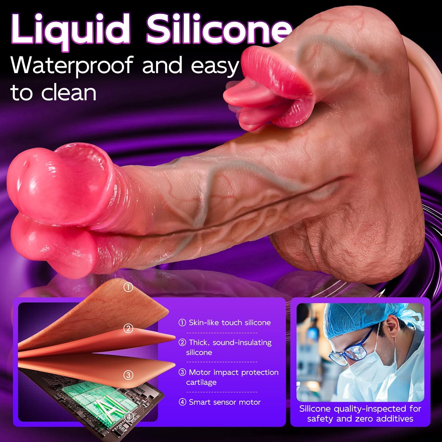 Realistic Thrusting Double-Ended Dildo Vibrator 3 Thrusting, 9 Vibrating & Licking