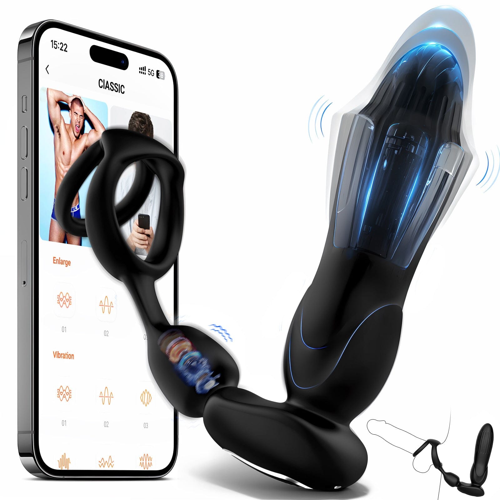 Starship - Prostate Massager: Vibrating, Inflating, Expanding Anal Toy with Dual Rings