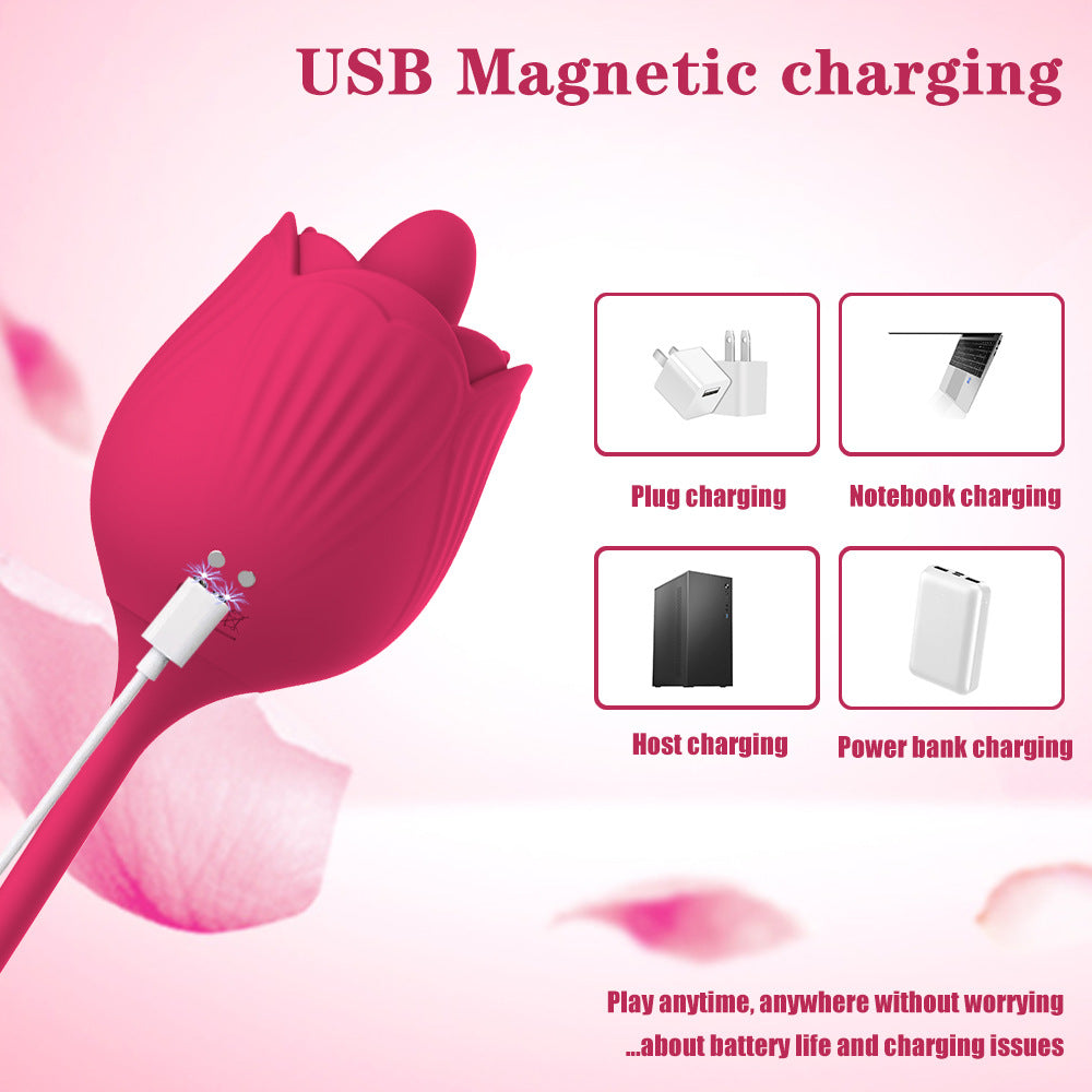 Rose Tongue Licking Vibrating Dildo Double-headed Erotic Vibrator Masturbation Stick G-spot Orgasm