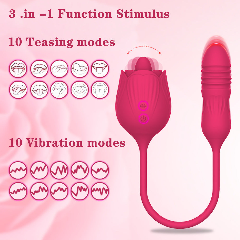 Rose Tongue Licking Vibrating Dildo Double-headed Erotic Vibrator Masturbation Stick G-spot Orgasm