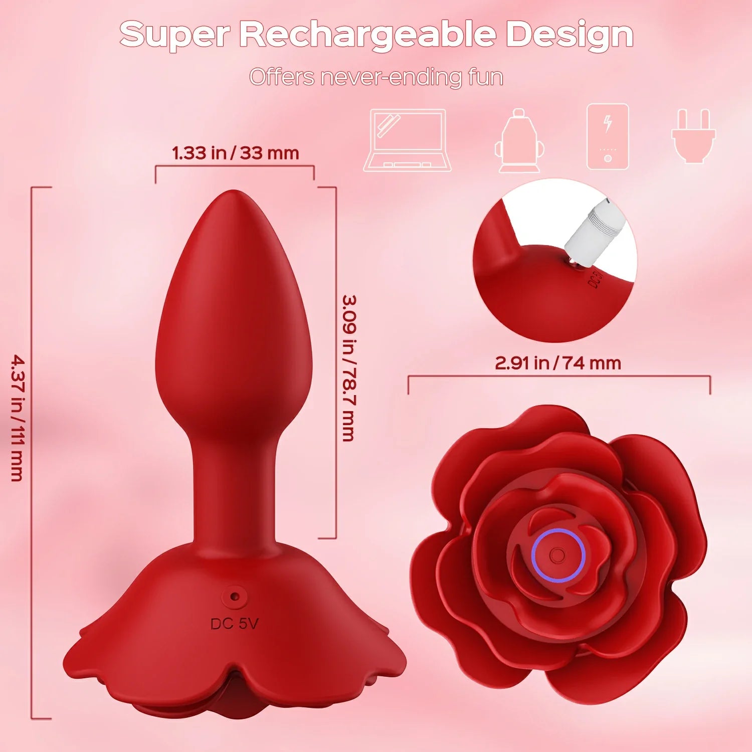 Roslyn - Remote Control Rose Rotating & Vibrating Butt Plug