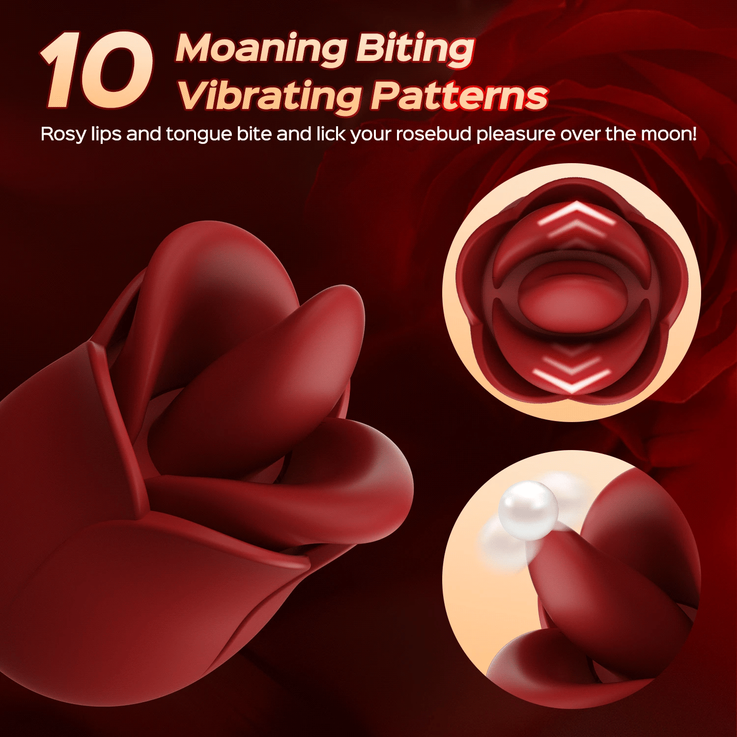 Rozi - Rose Biting-Mouth, Tongue Clit Stimulator with Tapping G-Spot Vibrator - Sweetstoy