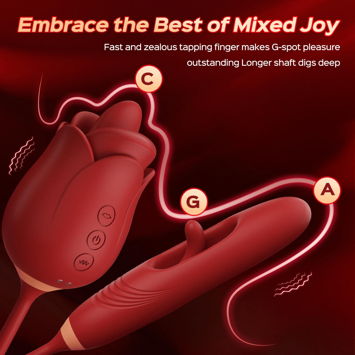 Rozi - Rose Biting-Mouth, Tongue Clit Stimulator with Tapping G-Spot Vibrator - Sweetstoy