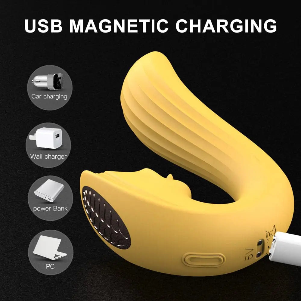 2 in 1 clitoral tongue dildo vaginal G-spot vibrator, 9 modes - banana yellow, burgundy, black Sweetstoy