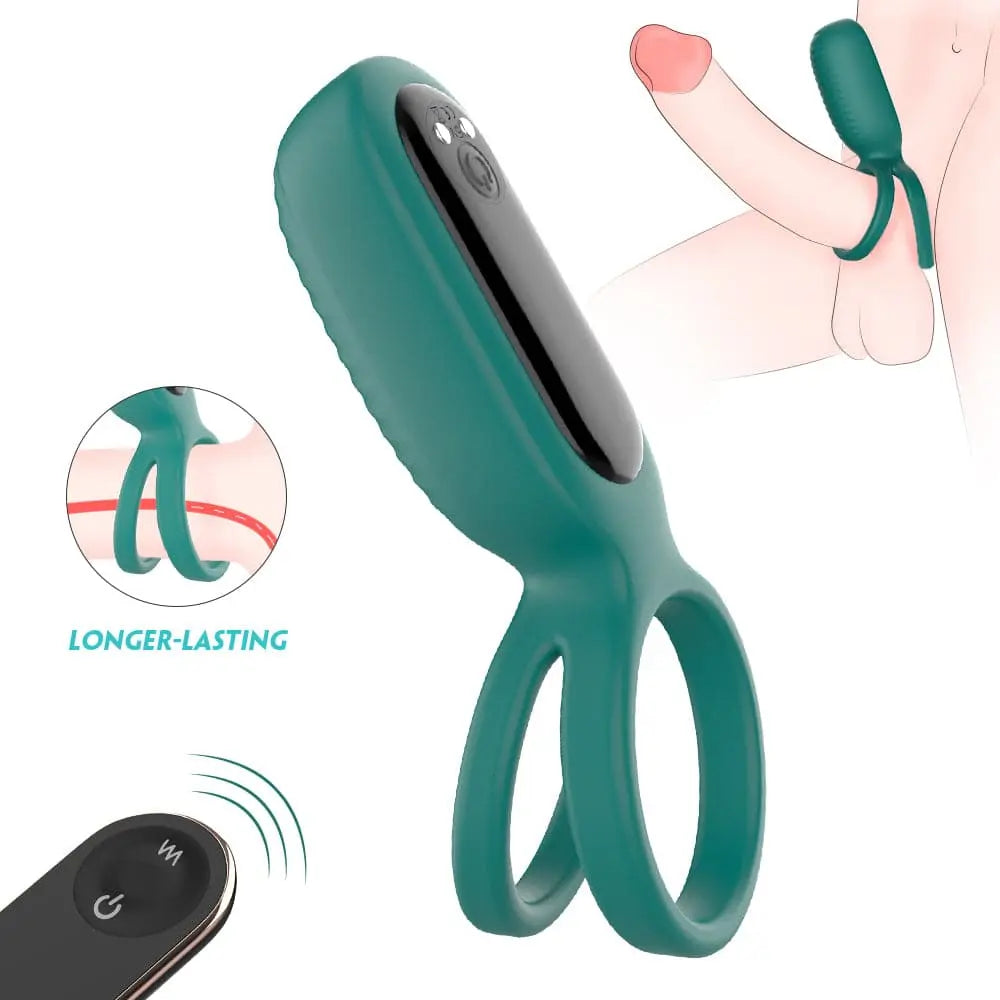 High elasticity double ring vibrating penis ring - black dark green Sweetstoy