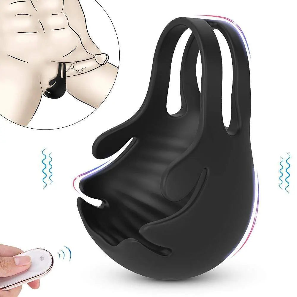 9 Speed Vibrating Penis Ring With Testicles ——1.29 Inch Sweetstoy