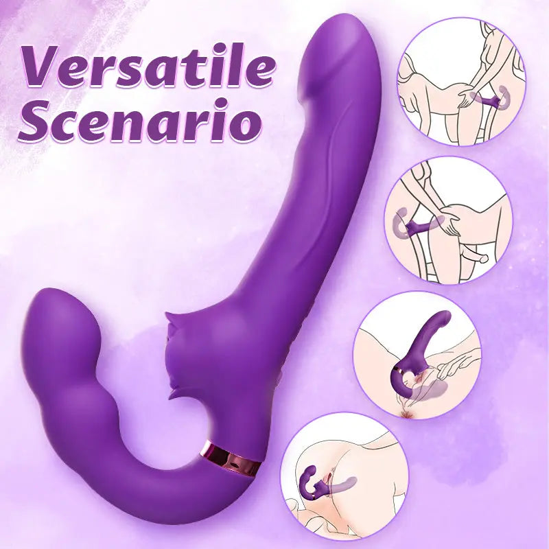 Loria for Couples 10 Tapping & Vibrating G-spot Clit Stimulator Strapless Double-ended Remote Control Dildo Sweetstoy