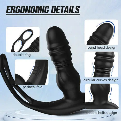 7 Thrusting 7 Vibrating Dual Cock Ring Male Prostate Massager Sweetstoy
