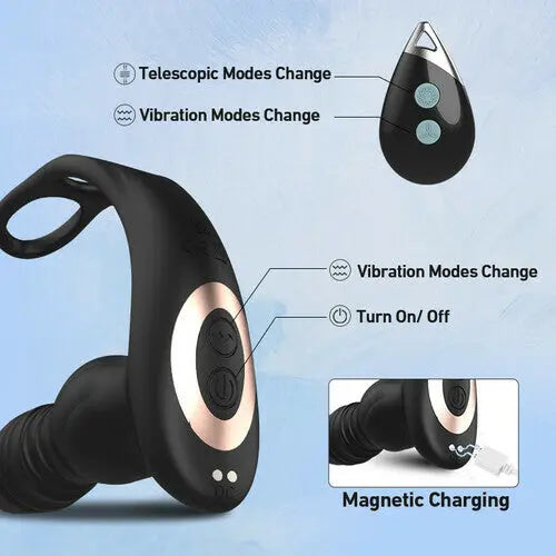 7 Thrusting 7 Vibrating Dual Cock Ring Male Prostate Massager Sweetstoy