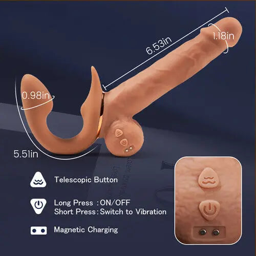 9 Vibrating Telescopic Clitoral Strap On Adjustable Lifelike Dildo Rabbit Ear Double Ended Sweetstoy
