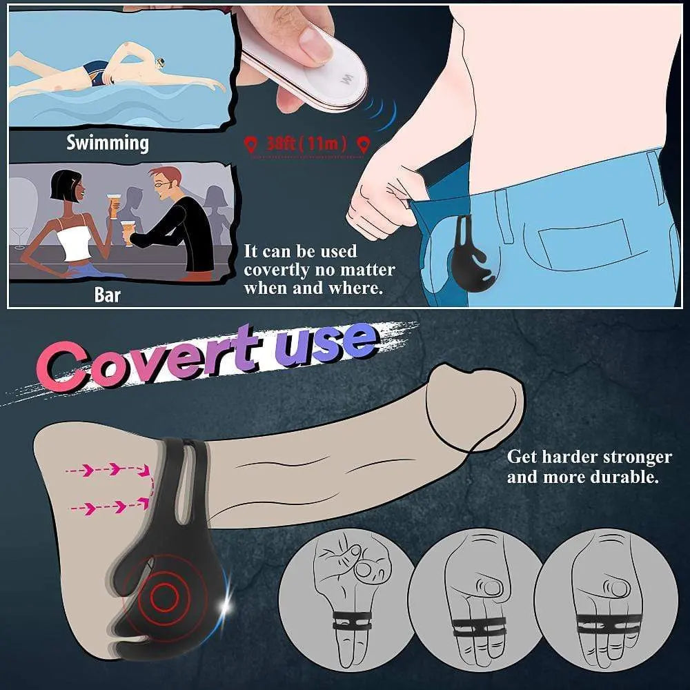 9 Speed Vibrating Penis Ring With Testicles ——1.29 Inch Sweetstoy