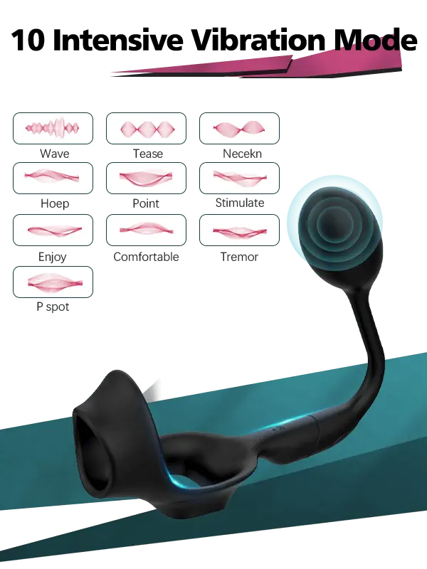 Flexible Silicone Tip Anal Vibrator with Cock Ring None