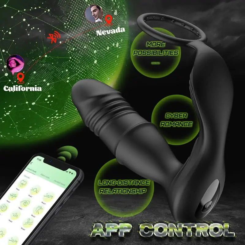 Murphy-APP/Controller & 9-Telescopic / Vibration & Penis Ring Locking Prostate Massager Sweetstoy