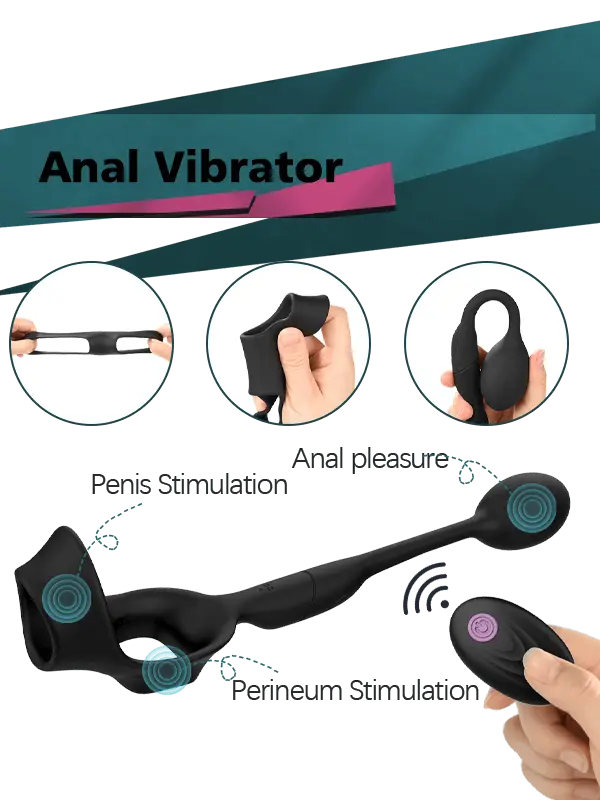 Flexible Silicone Tip Anal Vibrator with Cock Ring None