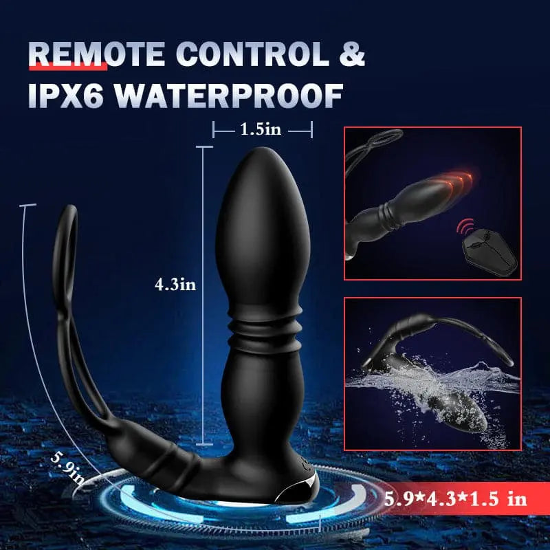 8 Thrusting 8 Vibration double Cock Ring Anal Vibrator——2 in1 Sweetstoy
