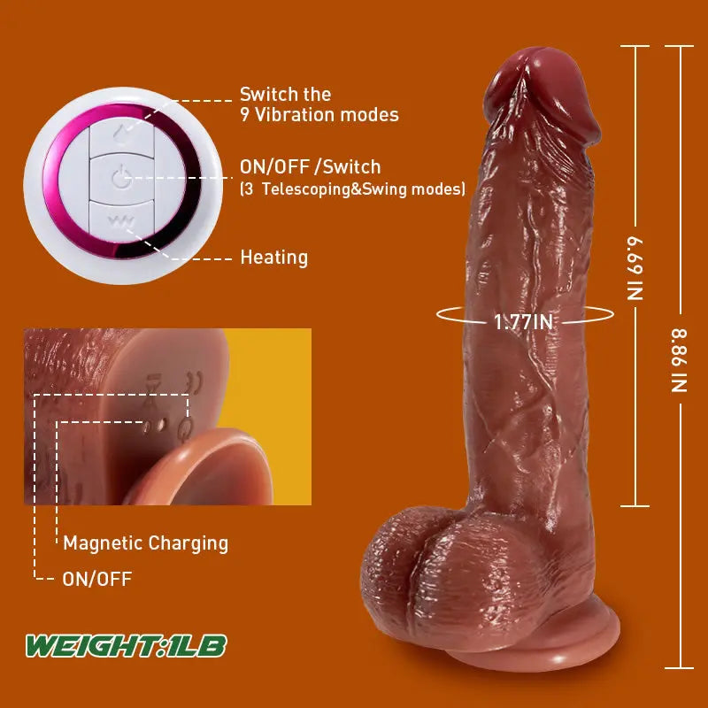 Wald Vibrating 3 Telescoping Swinging Lifelike Dildo Vibrator 8.86 INCH Sweetstoy