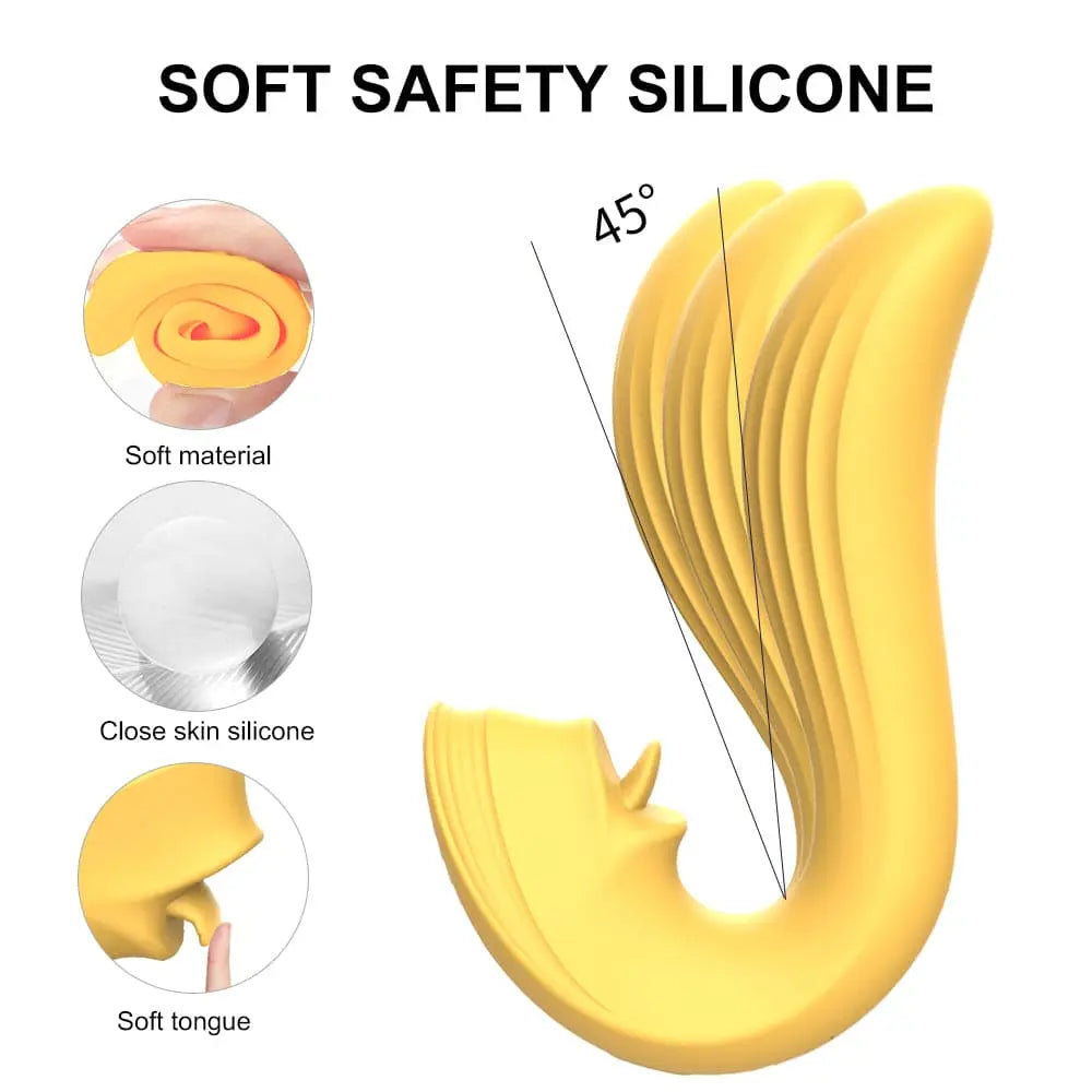2 in 1 clitoral tongue dildo vaginal G-spot vibrator, 9 modes - banana yellow, burgundy, black Sweetstoy