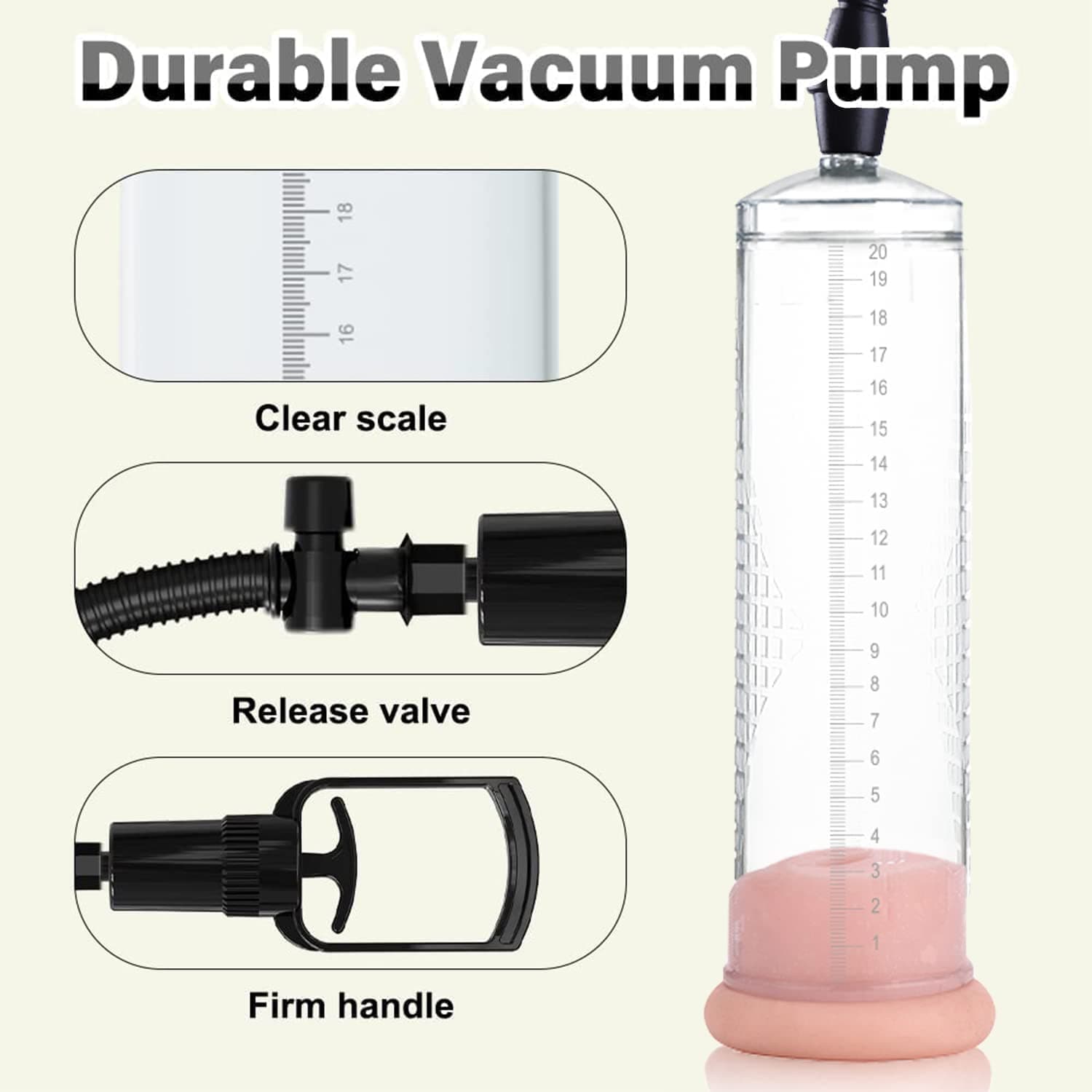 Penis pump set - penis vacuum pump, 3 penis rings, 3 different sizes of silicone sleeves