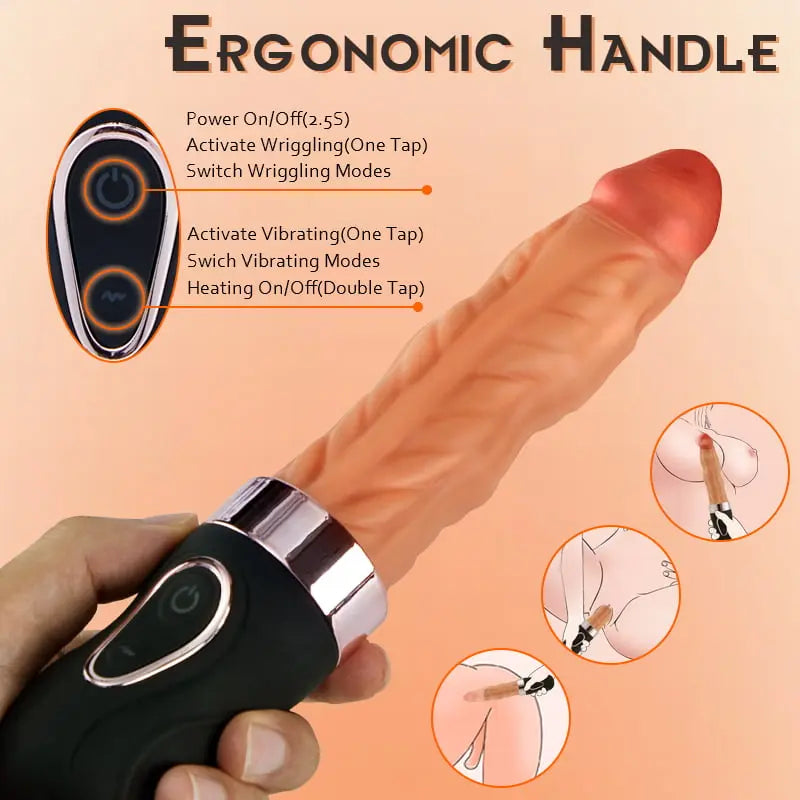 Riley 7 Wriggling Quiet 9 Vibrating Heating Vaginal Anal Vibrator Lifelike Dildo 9.65 Inch Sweetstoy