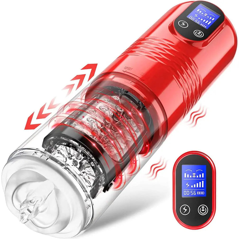 10 Vibration & 6 Thrusting Modes Retractable LCD Masturbator-Remote Control Sweetstoy