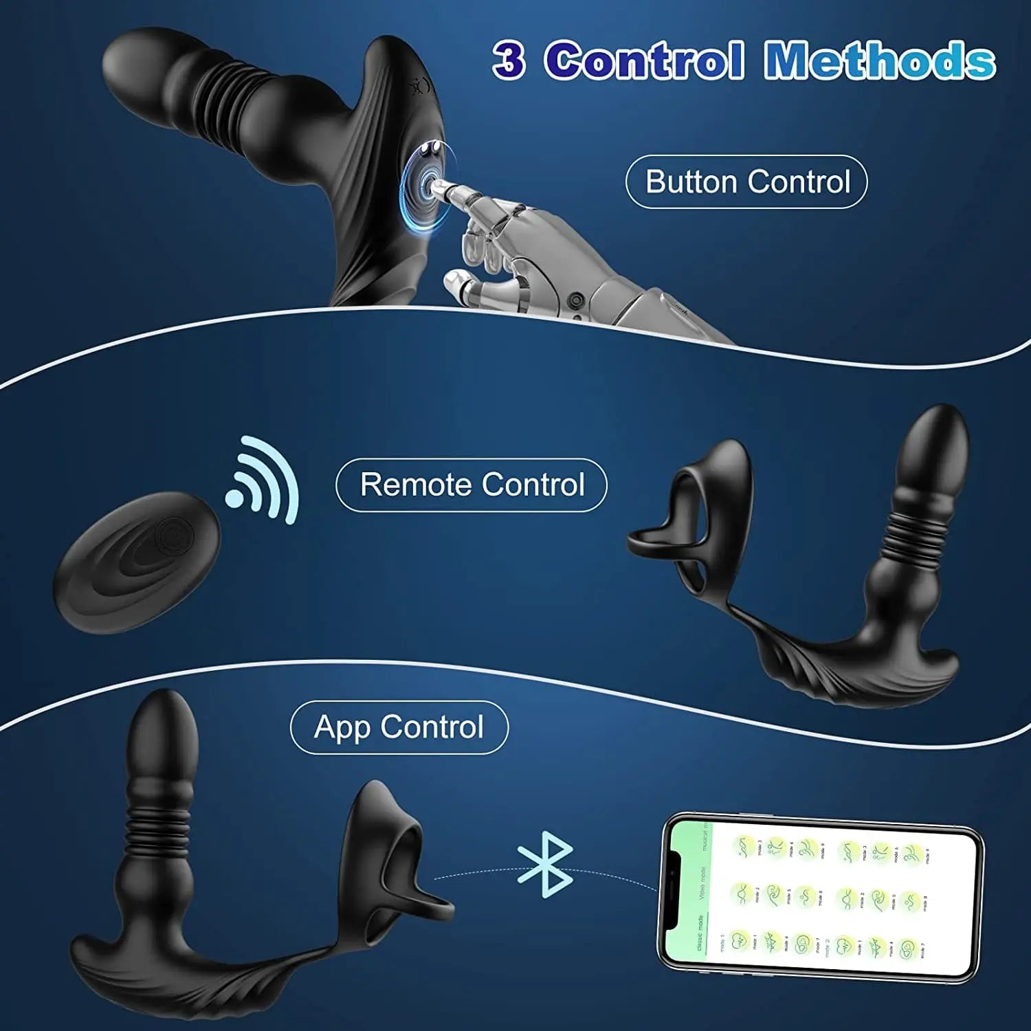 9 insertion and vibration modes prostate massager with cock ring, app and remote control anal sex toy Sweetstoy