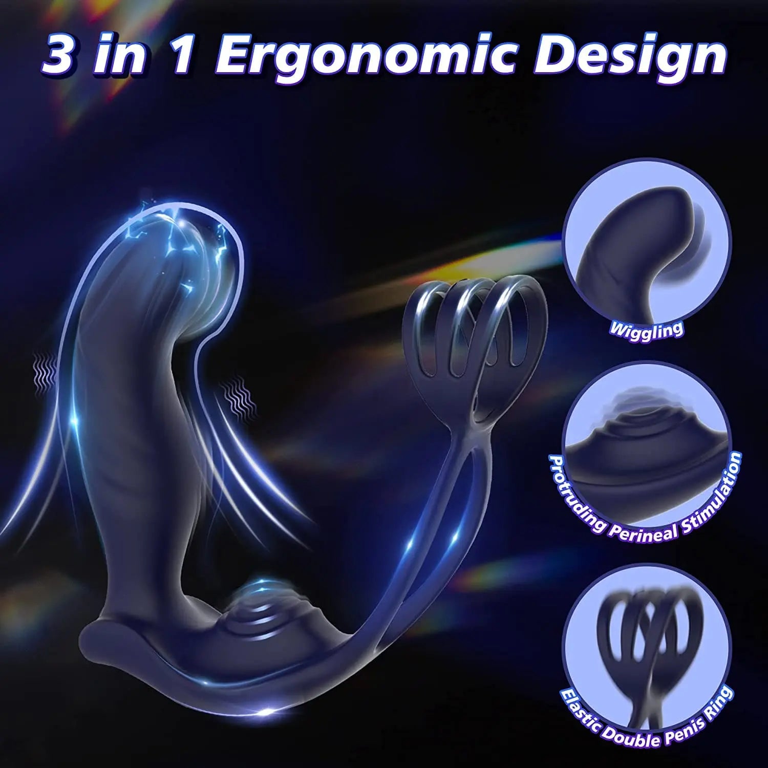 3 in 1 Vibrating Butt Plug Anal Vibrator with Dual Penis Rings Sweetstoy