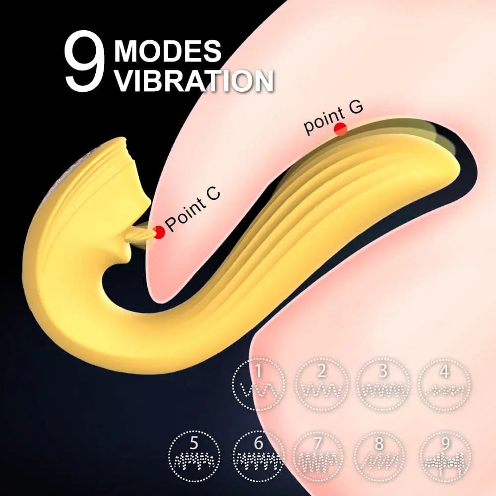 2 in 1 clitoral tongue dildo vaginal G-spot vibrator, 9 modes - banana yellow, burgundy, black Sweetstoy