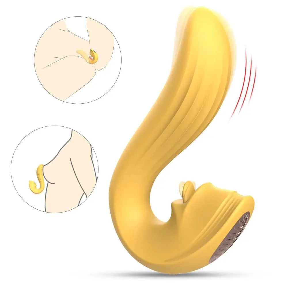 2 in 1 clitoral tongue dildo vaginal G-spot vibrator, 9 modes - banana yellow, burgundy, black Sweetstoy
