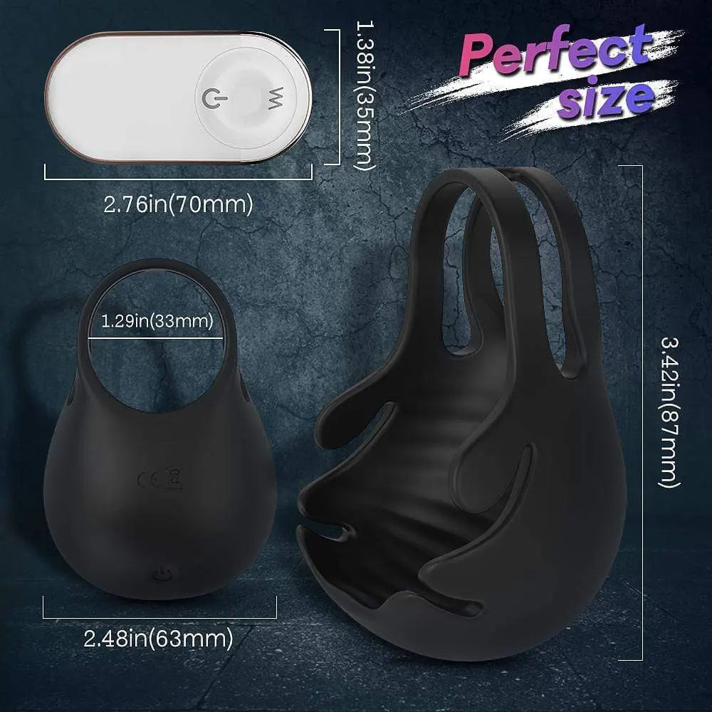 9 Speed Vibrating Penis Ring With Testicles ——1.29 Inch Sweetstoy