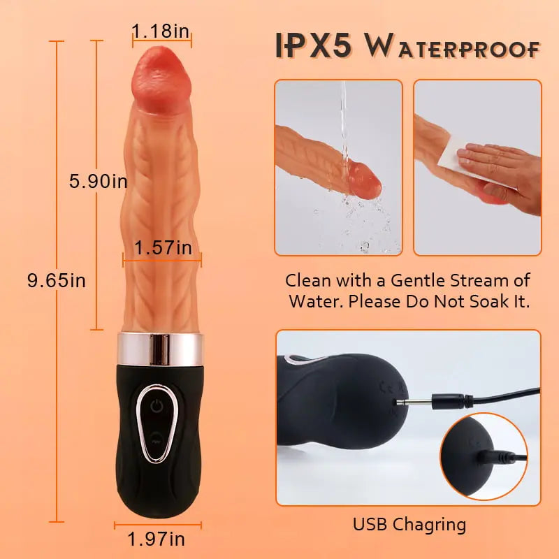 Riley 7 Wriggling Quiet 9 Vibrating Heating Vaginal Anal Vibrator Lifelike Dildo 9.65 Inch Sweetstoy
