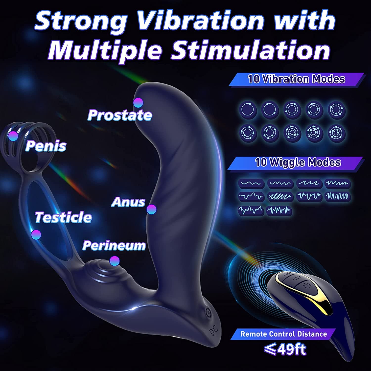 3 in 1 Vibrating Butt Plug Anal Vibrator with Dual Penis Rings