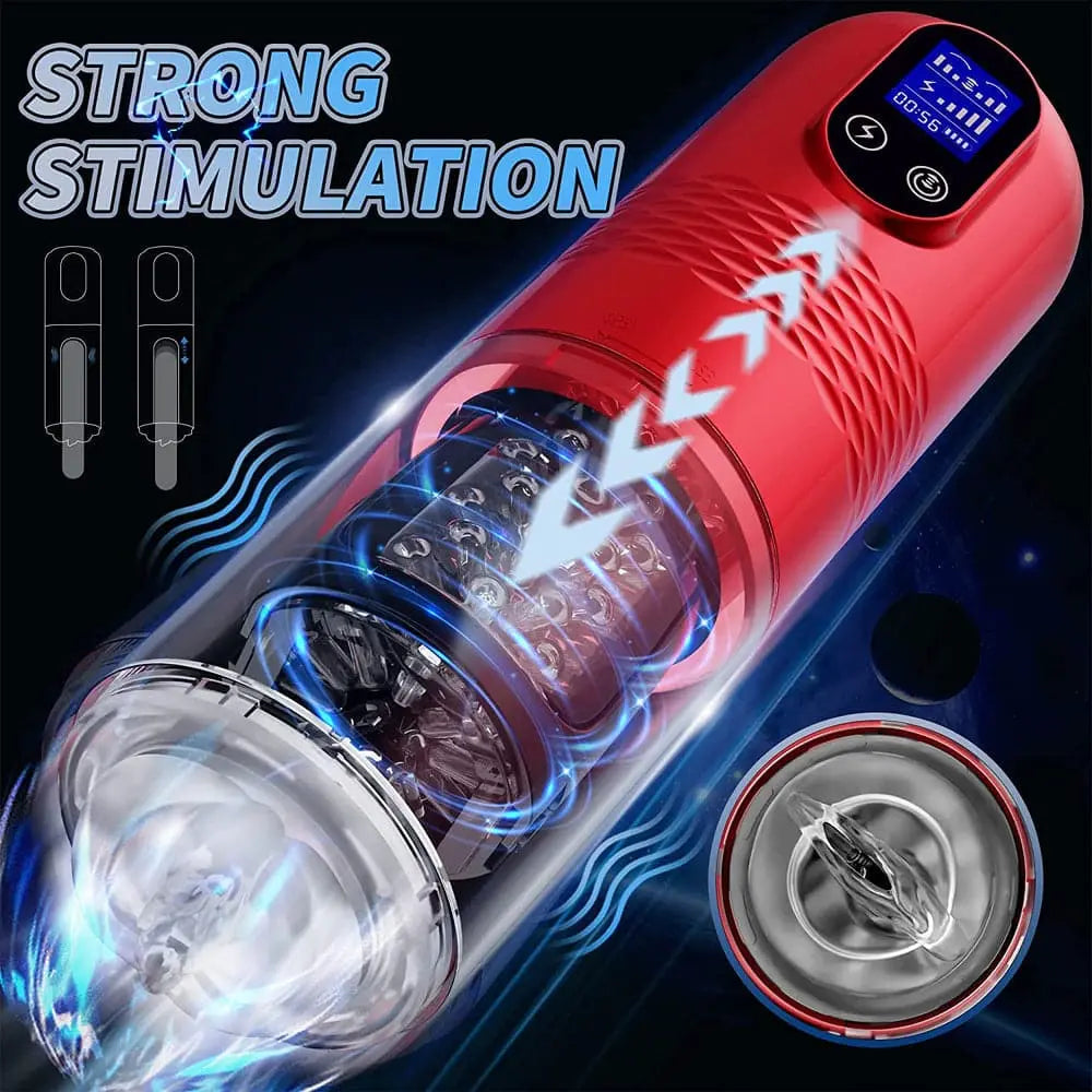 10 Vibration & 6 Thrusting Modes Retractable LCD Masturbator-Remote Control Sweetstoy