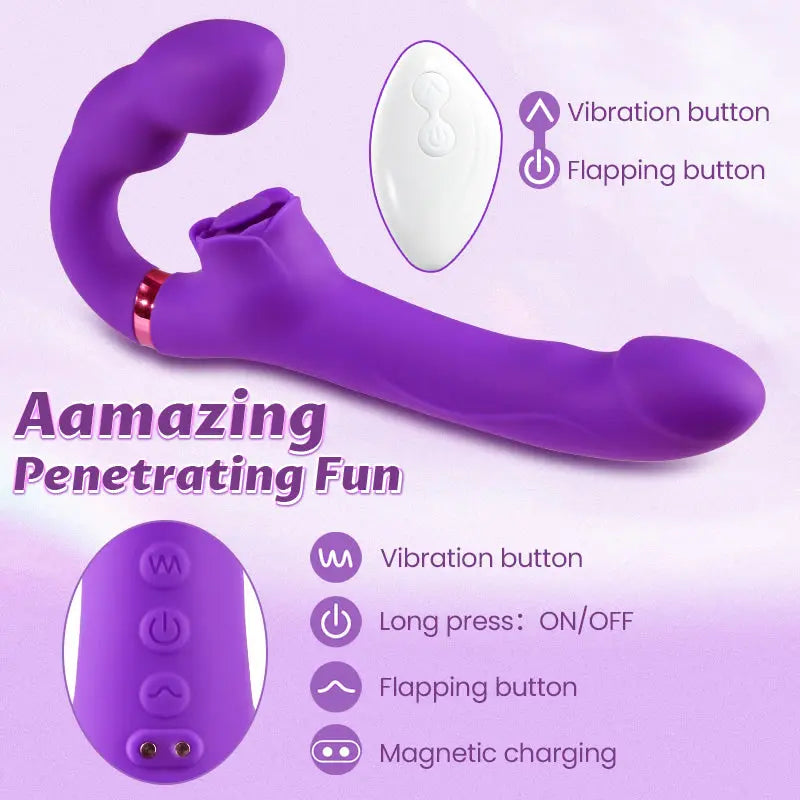 Loria for Couples 10 Tapping & Vibrating G-spot Clit Stimulator Strapless Double-ended Remote Control Dildo Sweetstoy