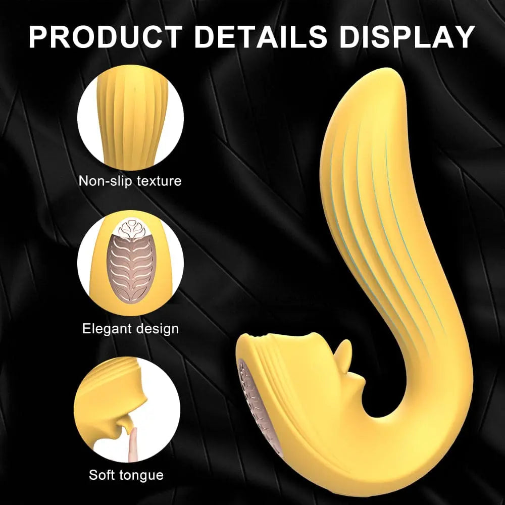 2 in 1 clitoral tongue dildo vaginal G-spot vibrator, 9 modes - banana yellow, burgundy, black Sweetstoy
