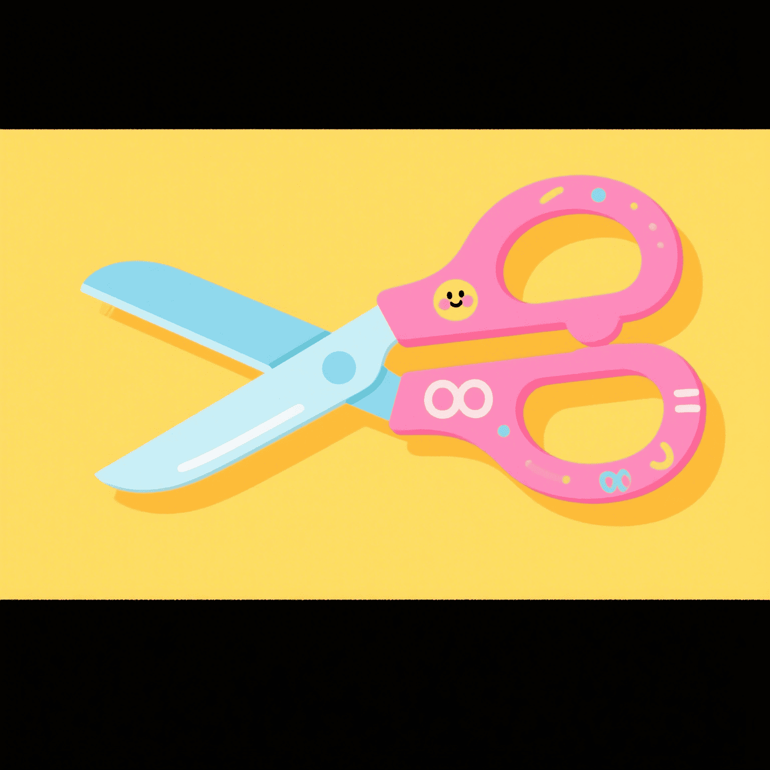 Colorful illustrated scissors on a yellow background