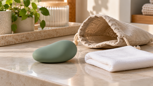 Dry silicone material sample beside a cloth and separate storage pouch