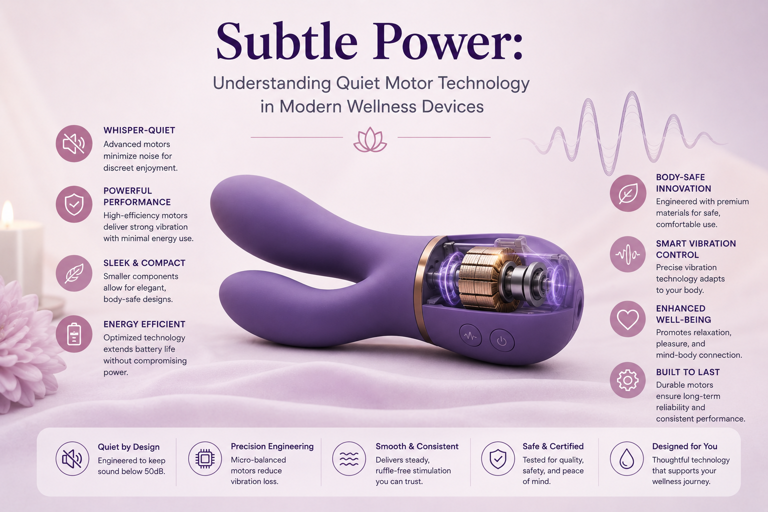 Illustration of quiet motor technology in a personal wellness device