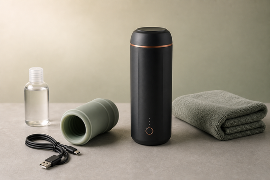Automatic stroker with removable sleeve, charger, lubricant and cleaning towel