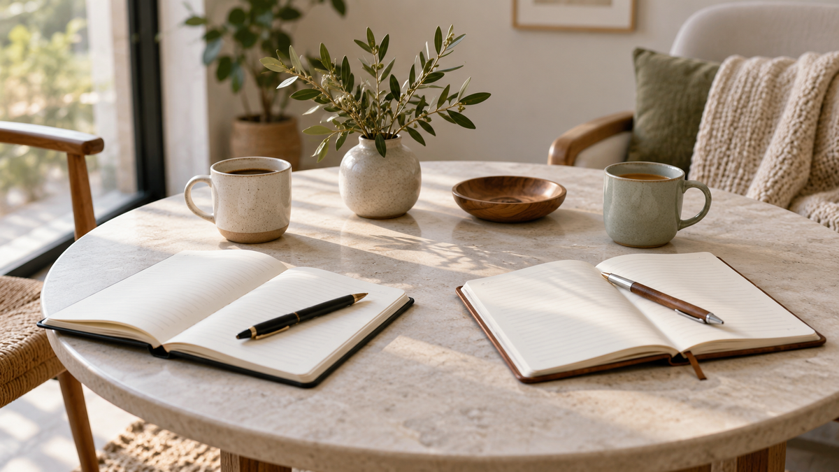 Two open notebooks representing a shared conversation about boundaries