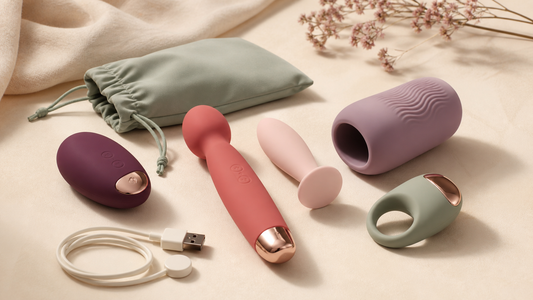 Beginner sex toy formats with charging cable and discreet storage pouch