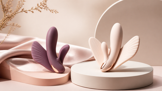 Butterfly vibrator types arranged in a premium adult wellness still life