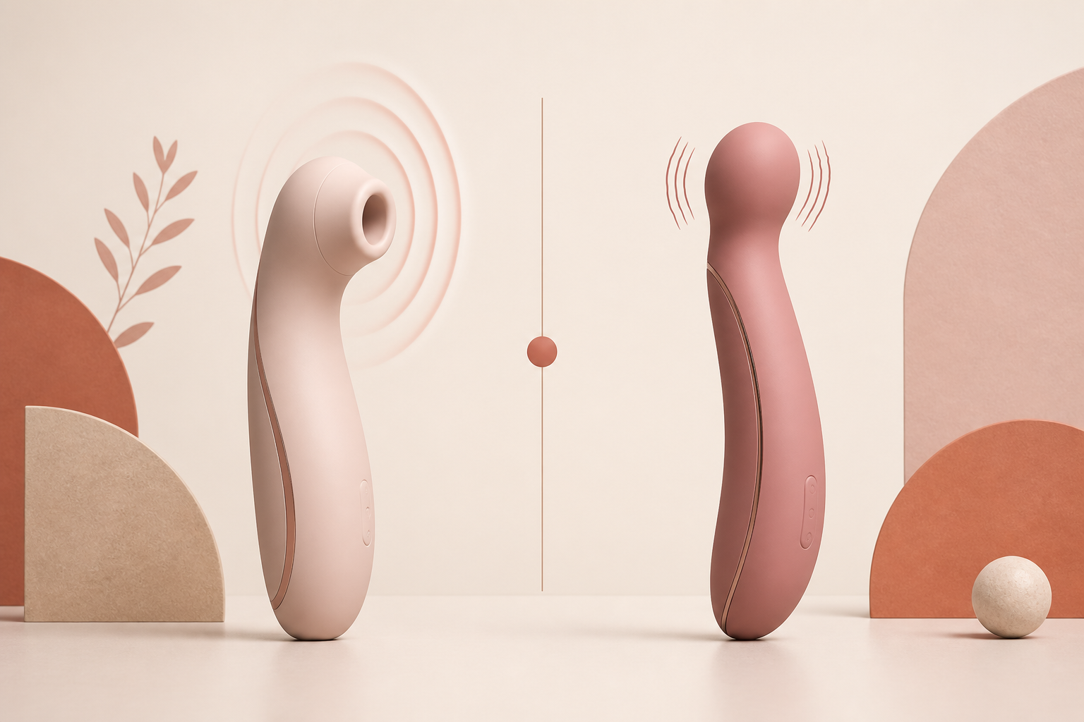 Abstract air-pulse suction device and traditional vibrator shown side by side