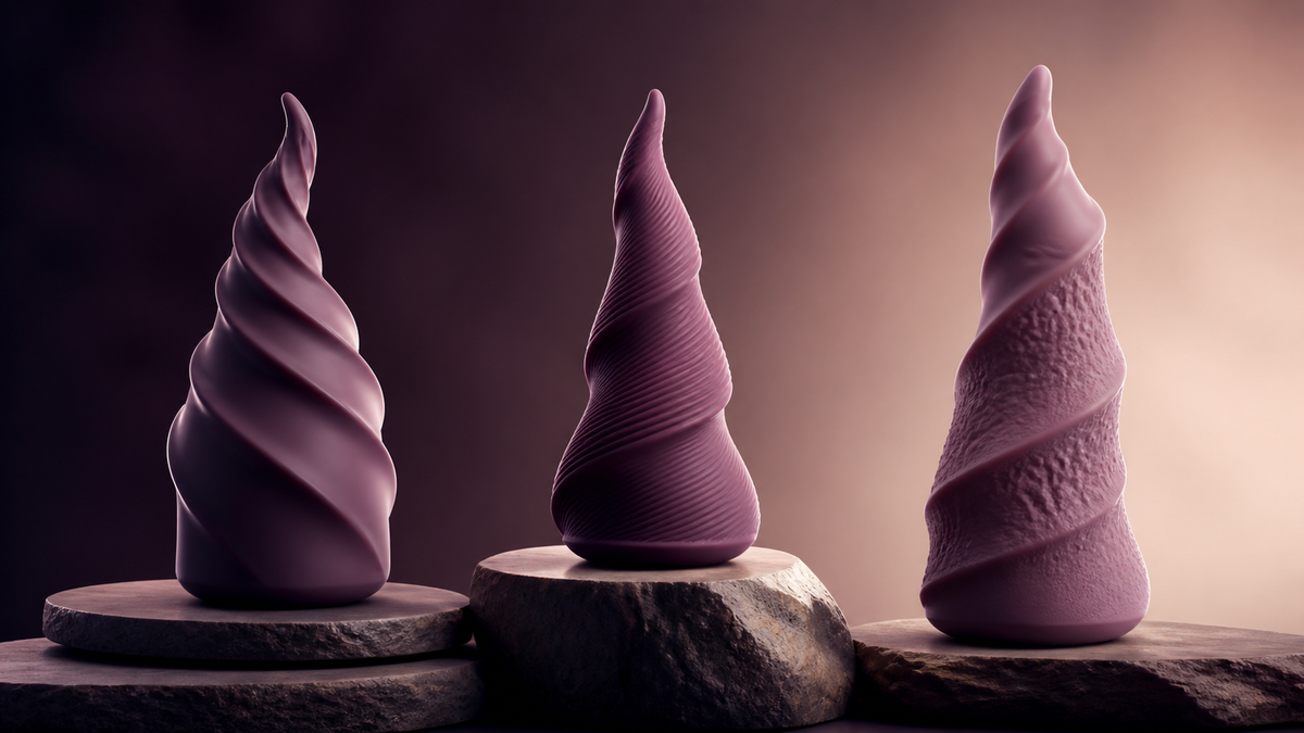 Three abstract fantasy-inspired texture and shape designs