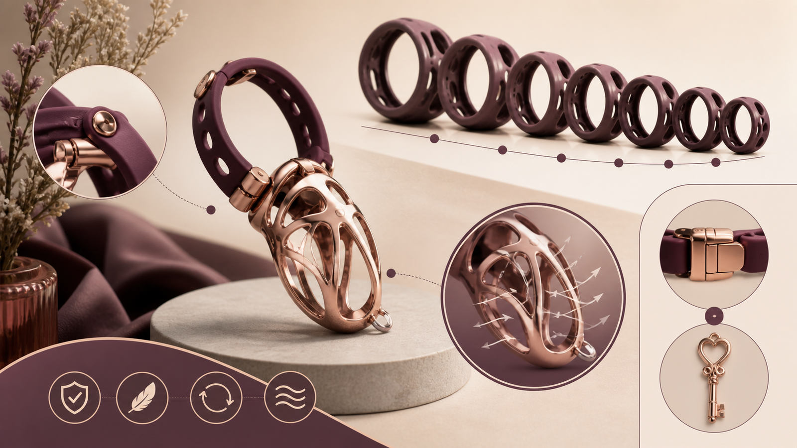 Abstract wearable chastity fit, ventilation and release guide