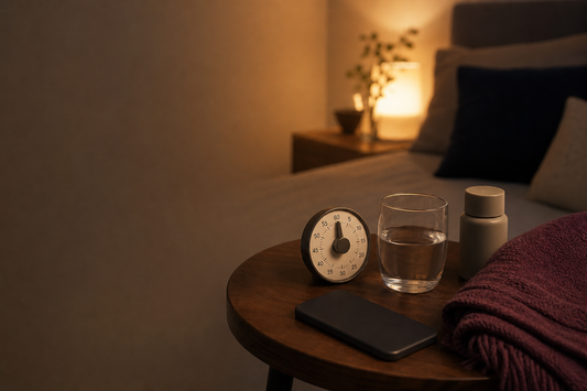 Timer, water and face-down phone for an intentional time-bounded private session
