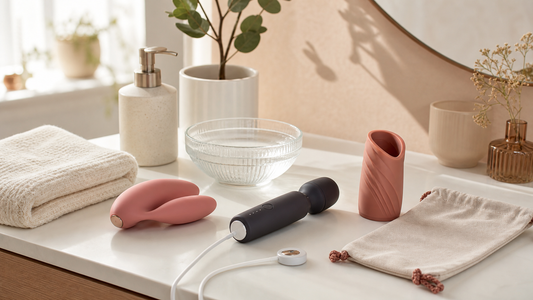 Sex toy cleaning station with silicone, electronic, and soft-sleeve wellness devices