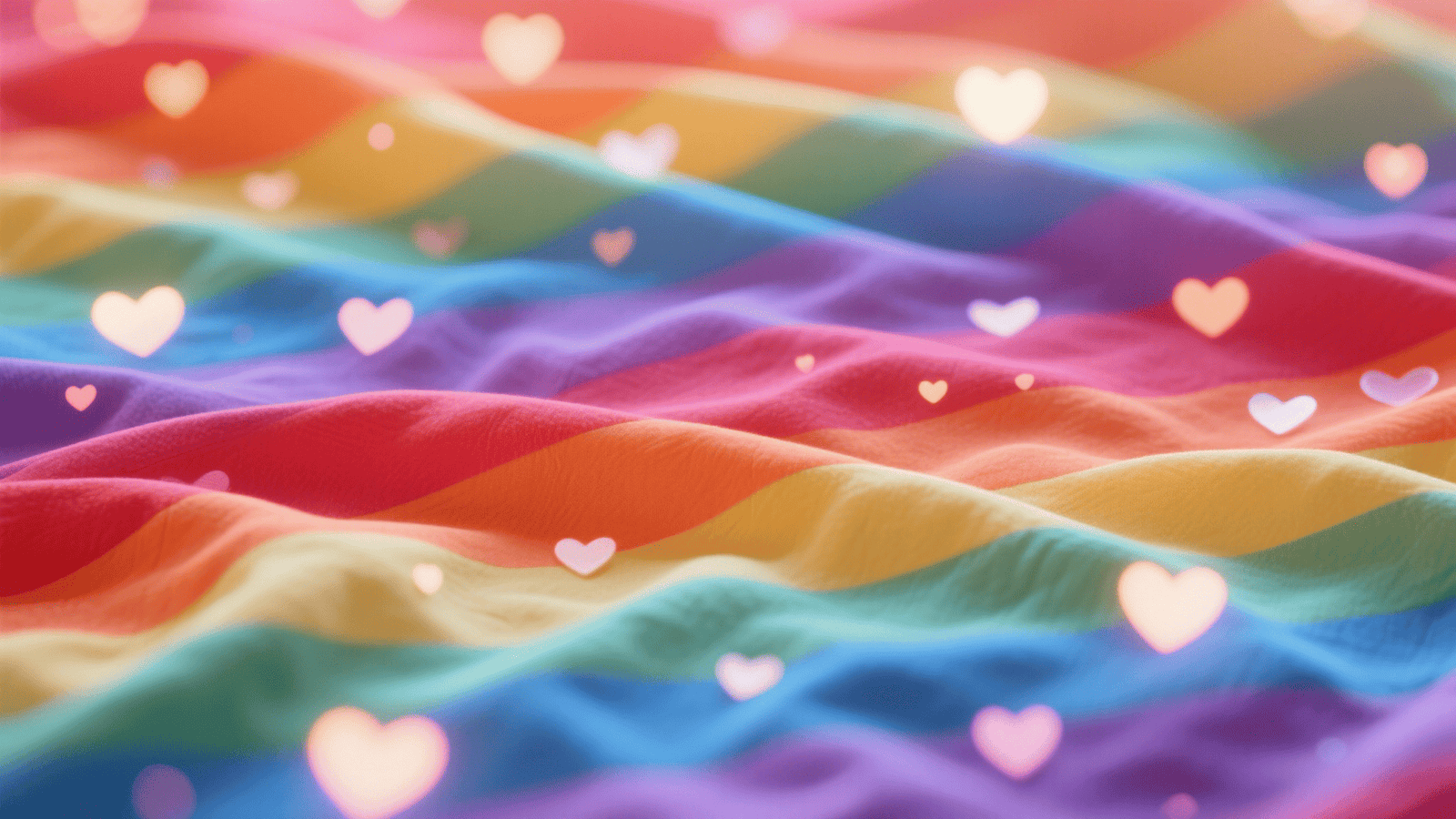 Rainbow fabric with softly glowing heart shapes